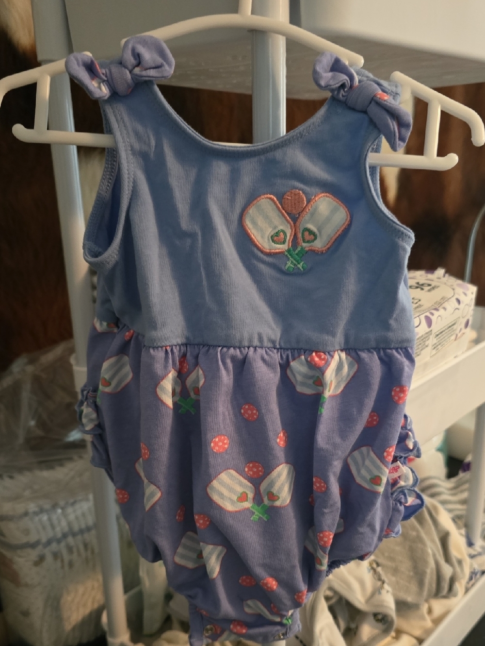Ruffle Butts Purple Lavender Pickleball Racket Print One-Piece Bodysuit